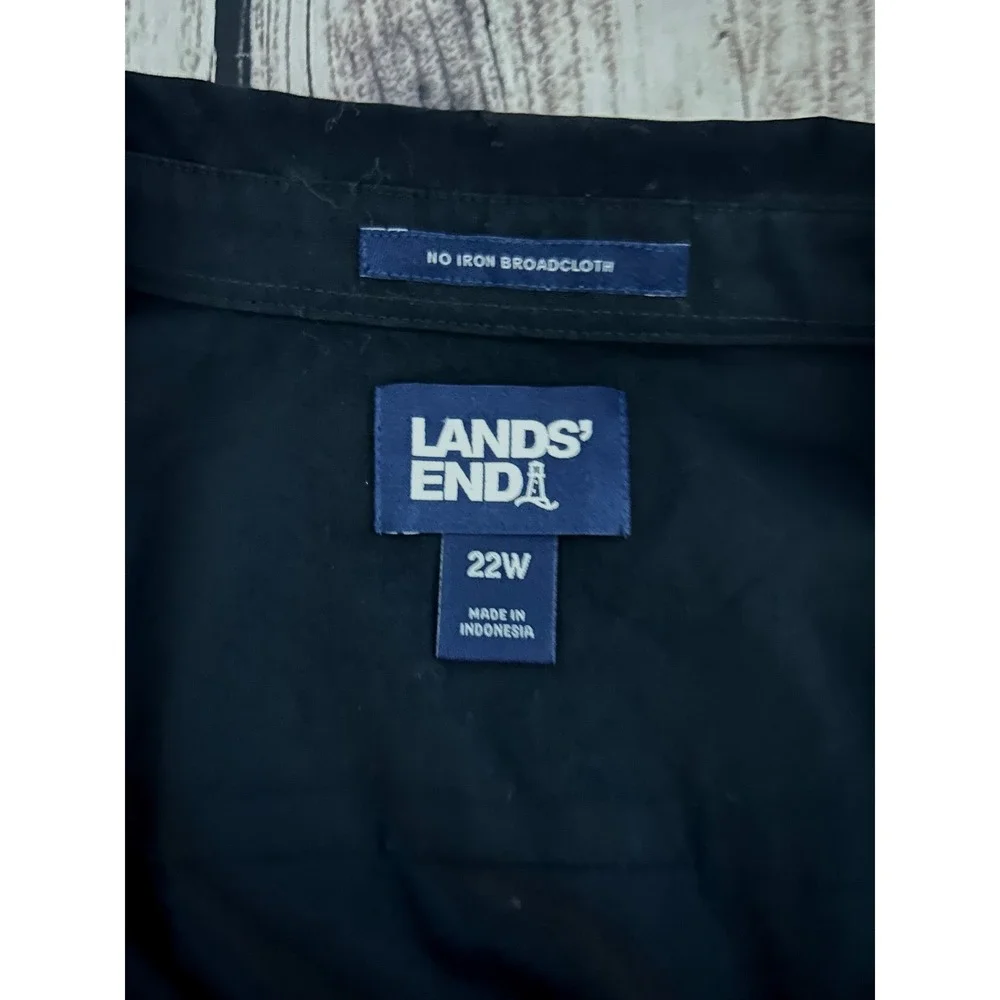 Lands End Women 22W Black No Iron Broadcloth 3/4 Sleeve Button Down Shirt